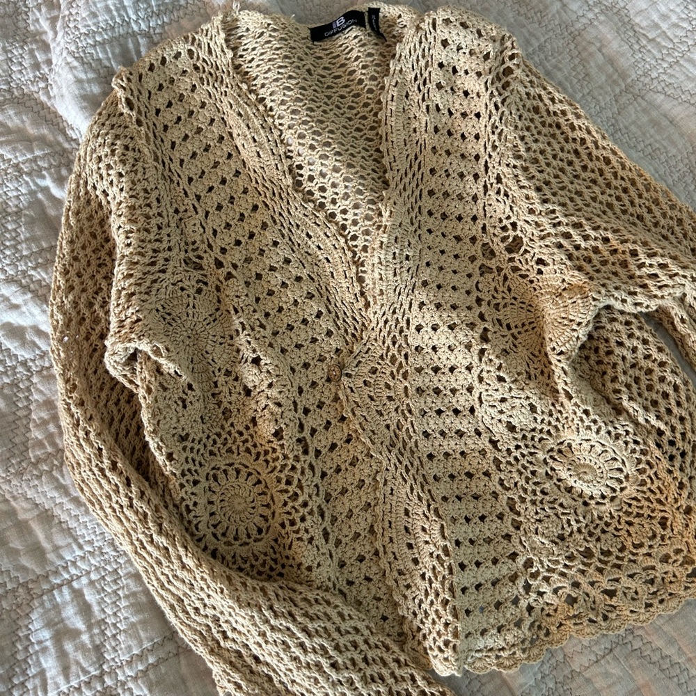 Source Unknown Cream Cardigan with Lacy Stitch